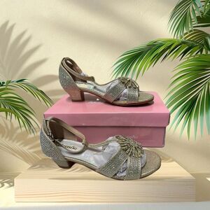 K Crosha  Big Girl's Mid Hell Sandal Rhinestone Gold 4MT‎ New !